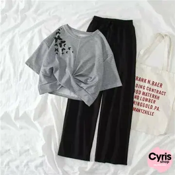 White Star Print Tee & Black Trouser Combo - Night Sky Casual