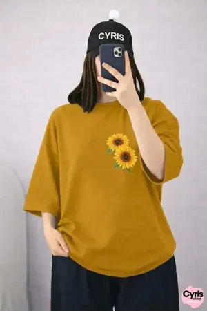Mustard Sunflower Drop Shoulder T-Shirt – Minimal Oversized Summer Tee