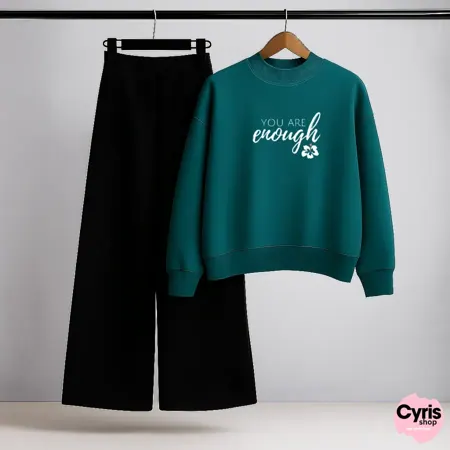 You Are Enough Teal Sweatshirt & Trouser Combo