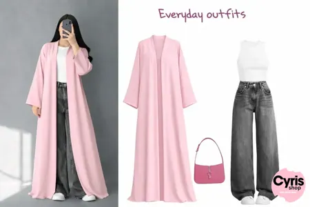 Blush Pink Flow Abaya Combo
