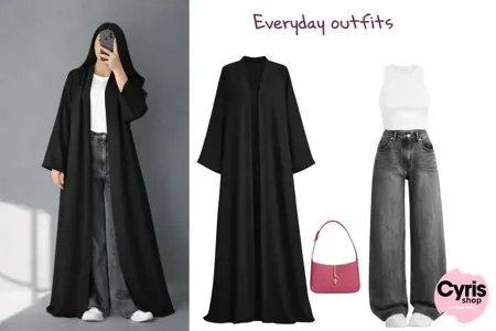 Classic Black Open Abaya Combo