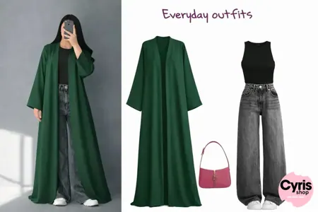 Dark Emerald Premium Abaya Combo