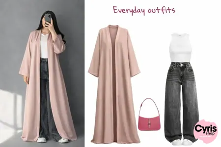 Dusty Peach Elegant Abaya Combo