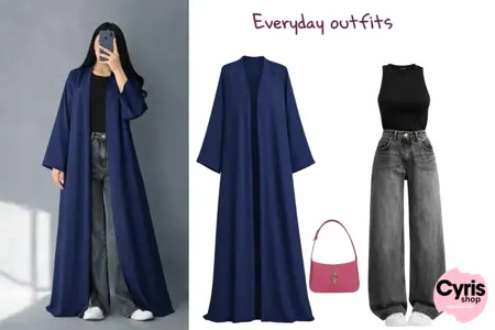 Navy Luxe Abaya Combo
