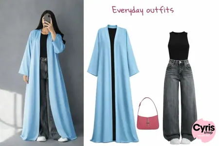 Ice Blue Minimal Abaya Combo