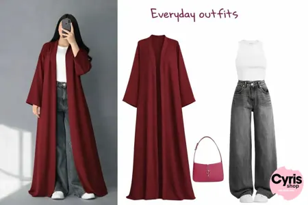 Maroon Classic Open Abaya Combo