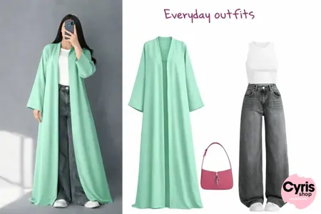 Mint Breeze Open Abaya Combo