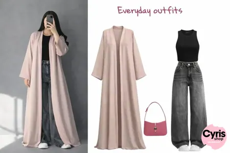 Nude Elegance Open Abaya Combo