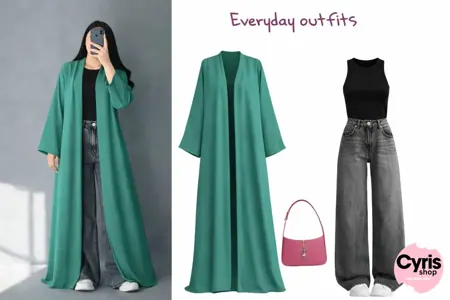 Emerald Grace Open Abaya Combo
