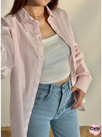 CYRIS Pink Striped Shirt & Crop Top with Denim