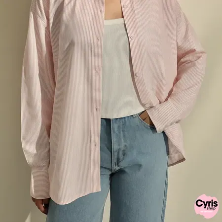 CYRIS Pink Striped Shirt & Crop Top with Denim — view 2