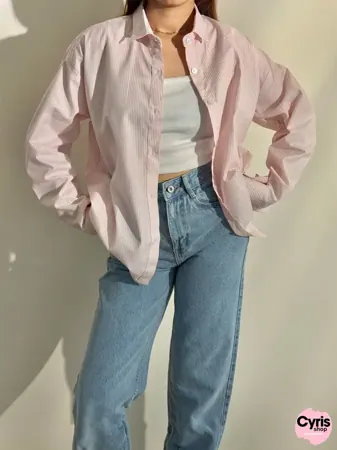 CYRIS Pink Striped Shirt & Crop Top with Denim — view 3