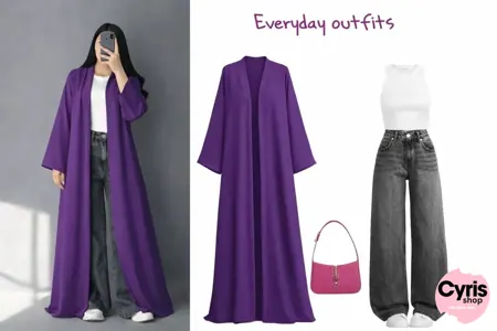 Plum Luxe Open Abaya Combo