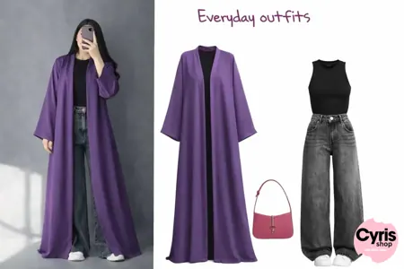 Royal Purple Flow Abaya Combo