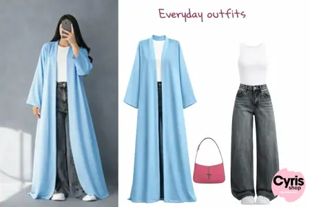 Sky Blue Flow Abaya Combo