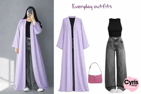 Soft Lavender Open Abaya Combo