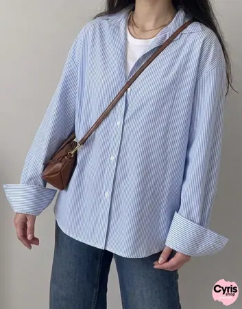 CYRIS Striped Button-Down Shirt with Crop Top & Pants